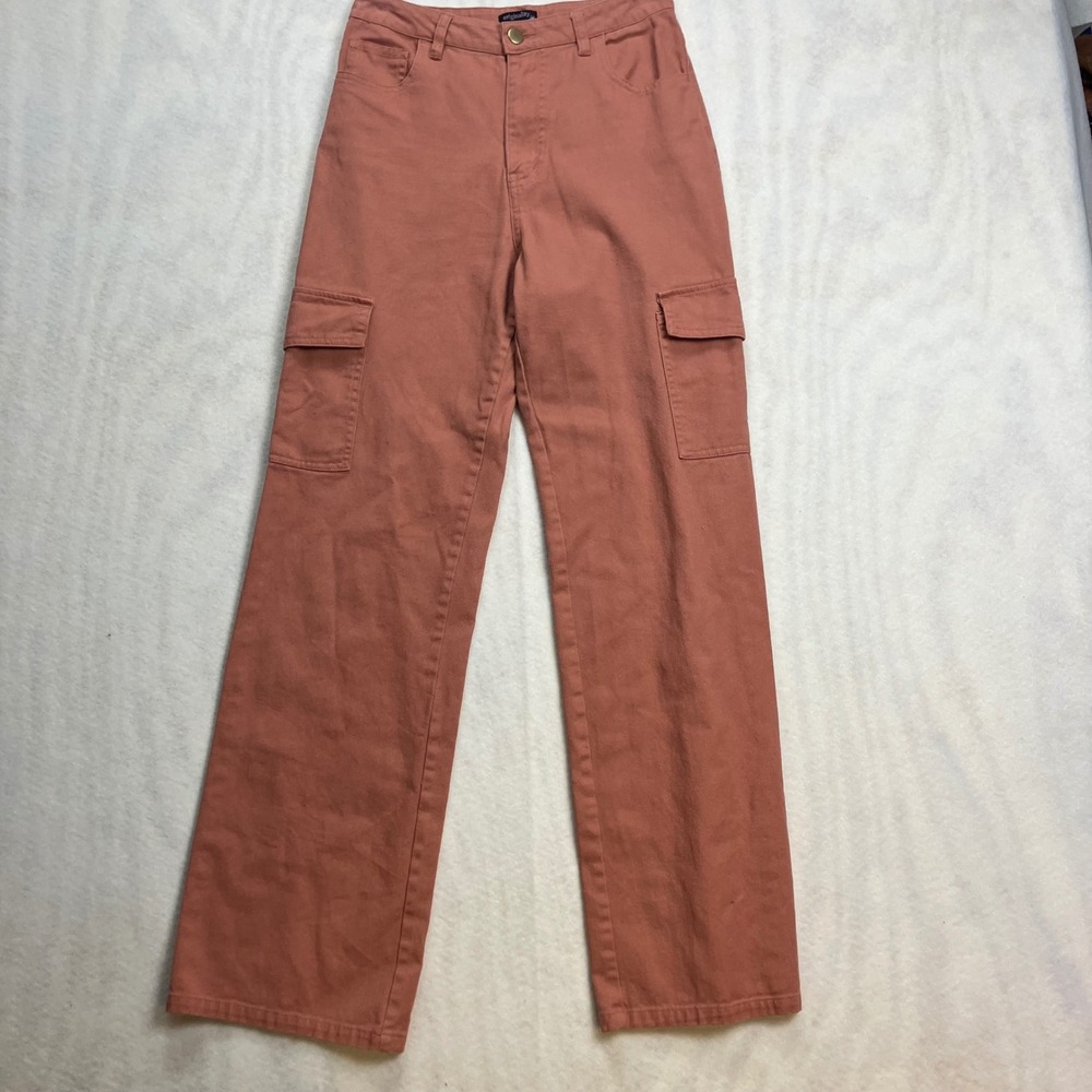 Originality Women's Pink Cargo Pants Size Small Straight Leg Cotton High Rise